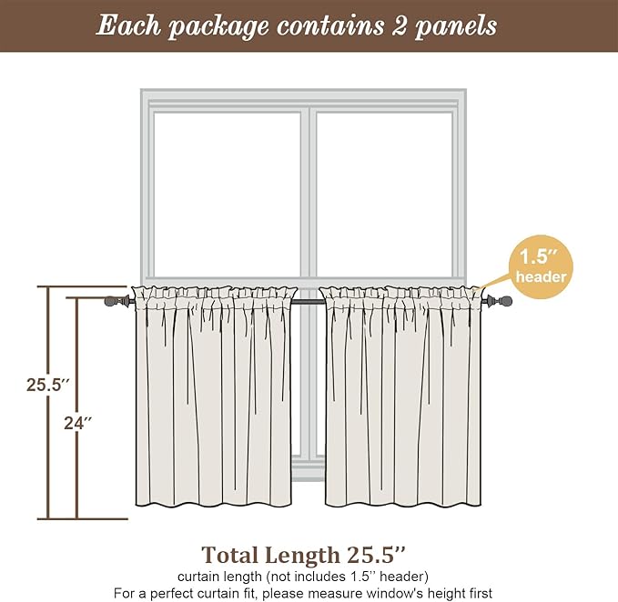 Chyhomenyc Sheer Stone Blue Tier Curtains 24 Inch Length, Small Window Curtains Treatment for Bathroom Living Room Basement, Short Rod Pocket Cafe Curtain, 42W x 24L Inches, 2 Panels