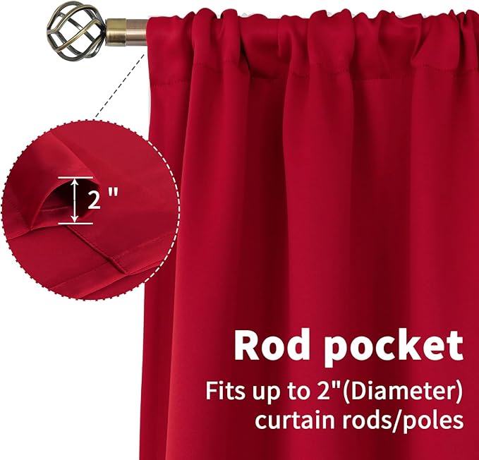BGment Red Blackout Curtains 40 Inches Length for Short Window - Thermal Insulated Drapes Room Darkening with Rod Pocket for Kitchen Bedroom Bathroom, 2 Panels, 42 x 40 Inch