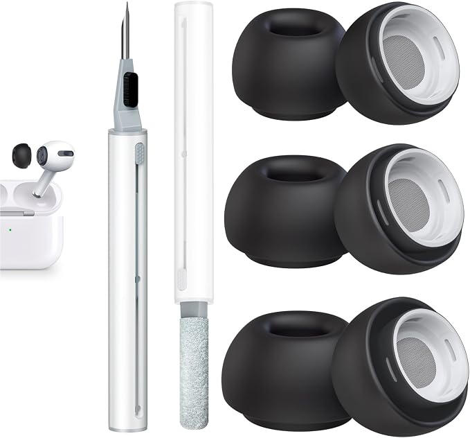 3 Pairs Replacement Ear Tips for AirPods Pro 2nd & 1st(S/M/L, Black) | with Noise Reduction Hole, Silicone Ear Tips with Cleaning Pen & Portable Storage Box, Fit in the Charging Case