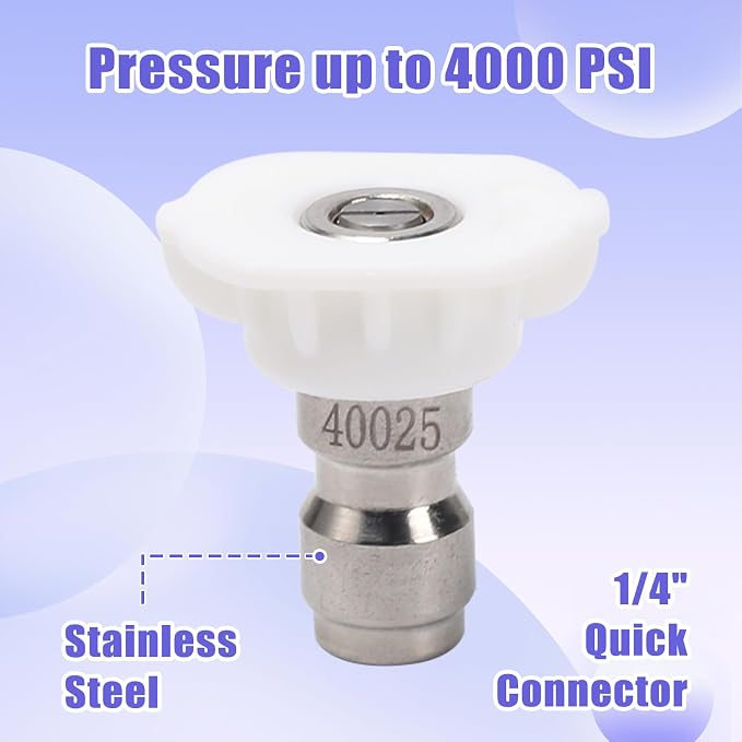 Pressure Washer Tips, 7 Pack Power Washer Nozzle Tips, 40 Degree White, 1/4 Inch Quick Connect, 4000 PSI