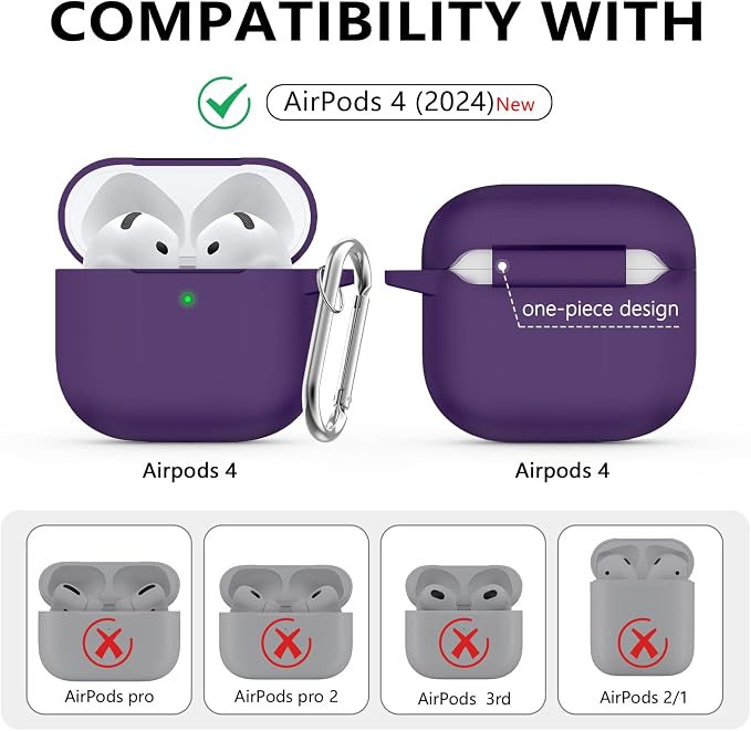 Ljusmicker for AirPods 4 Case 2024 with Cleaner Kit,Soft Silicone Protective Cover for Apple AirPods 4th Generation Cases for Women Men,for AirPod 4 Case Accessories with Keychain-Dark Purple