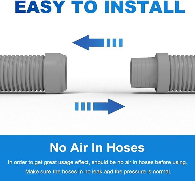 Poolvio Pool Vacuum Hose 2-Pack, Spare & Replacement, 40" Flexible Spiral-Wound Hose with 1.5" Male & Female Cuff Ends, Compatible with Most Inground Pool Automatic Cleaners, Gray