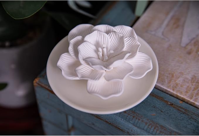 Essential Oil Passive Flower Diffuser -Non-Electric Porcelain Aromatherapy Diffusers for Small Mini Room, Desk Decorative, Bathroom (Hibiscus) | Non-electric ceramic diffuser for desks, bathrooms and small rooms