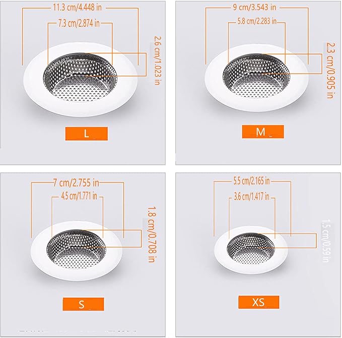 Drain Hair Catcher,Drain Stoper,Shower Drain Cover for Bathtub, Kitchen Sink Strainer, Stainless Steel Bathroom Sink, Drain Stopper with (4 PCS,White,2.1 in to 4.5 in)