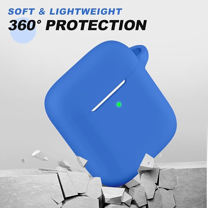 for AirPods Case Cover, Come with Clean Pen，Soft Silicone Protective Cover for Women Men Compatible with Apple AirPods 2nd 1st Generation Charging Case, Front LED Visible,Blue