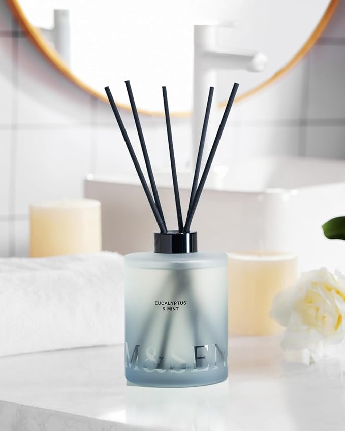 M&SENSE Reed Diffuser, Eucalyptus & Mint, 17 oz Natural Essential Oil | Non-Toxic Organic, Long-Lasting Fragrance, Ideal for Bathroom Home Office, Gifts for Women