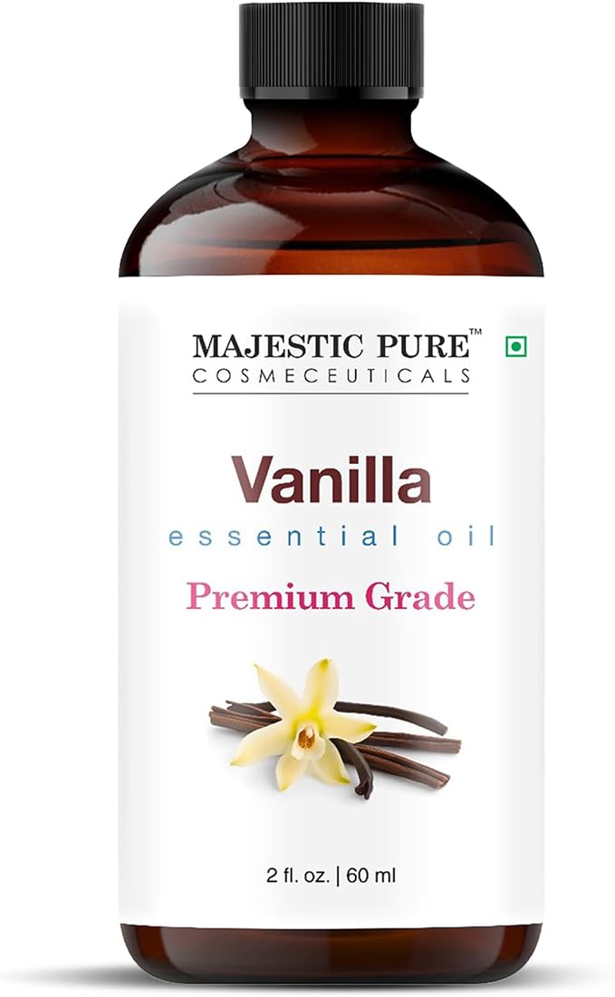 Majestic Pure Vanilla Essential Oil for Diffuser - 2 Fl Oz | 100% Natural Essentials Oils Ideal for Humidifier, Air Freshening, Cleaning Home, Bath, Steam Inhalation and Massage