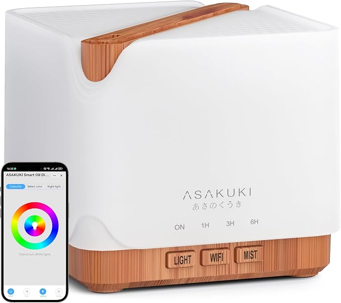 ASAKUKI Essential Oil Diffuser Smart WiFi Humidifier 700 ml | Easy Connect with Alexa and Google Home, Phone App & Voice Control, Customized Schedule Timers and LED Light
