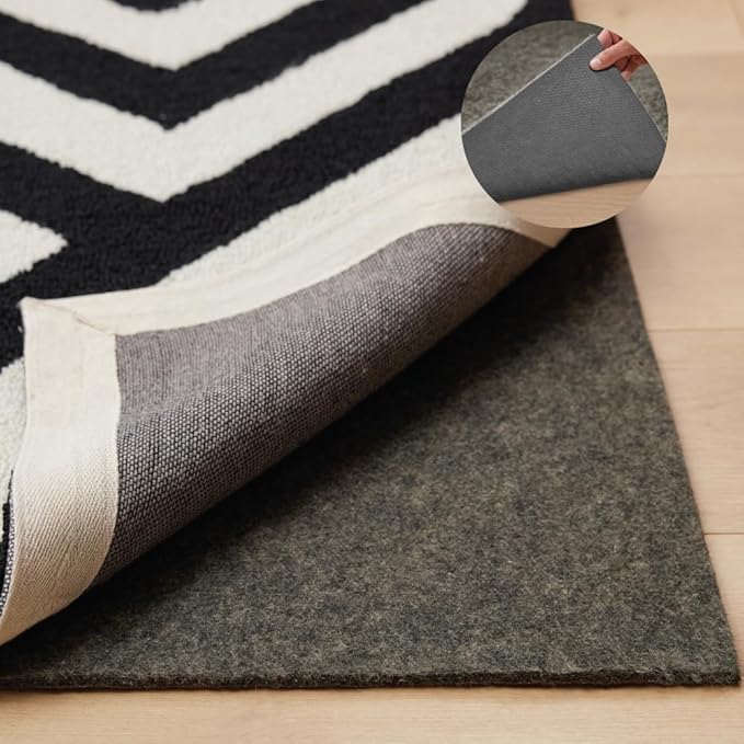 GORILLA GRIP Felt and Natural Rubber Stay in Place Slip Resistant Rug Pad, 1/8in Thick, 7x10 FT Protective Padding Under Area Rugs, Cushioned Gripper Pads, Carpet Runners, Hardwood Floors Protection