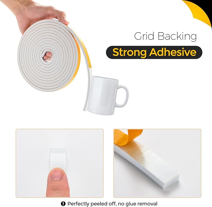 50 Feet Weather Stripping Door Seal, 1/4" Wide X 1/8" Thick Door Seal Strip High Density Foam Tape Adhesive Strip for Door Soundproofing,Window Insulation (1/4" x 1/8" x 50FT,White)