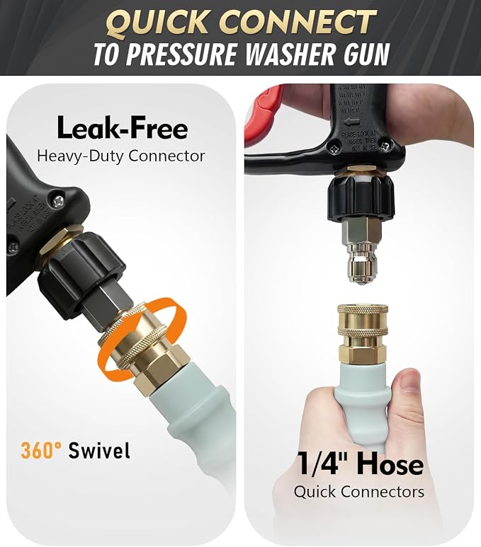 QC Installed Pressure Washer Hose 100 ft, 4200 PSI Flexible & Kink-Resistant, Steel-Braided & Durable, Power Washer Hose with 3/8" 360° Swivel Quick Connect, Hot/Cold Water Compatible, Gray