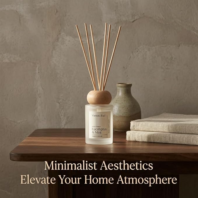 Eucalyptus & Mint Reed Diffuser, 3.5 Fl Oz | Invigorating eucalyptus and mint scent; long-lasting reed diffuser gift set for bedroom, bathroom, living room or office.
