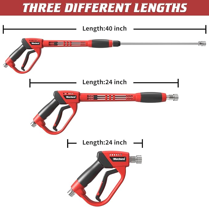 Pressure Washer Gun 5000PSI with Extension Wands, 40 Inch | Pressure Washer Accessories with 1/4" Quick Connect Outlet, Car Wash Gun with 5 Nozzle Tips and M22-14mm to M22-15mm Adapters