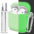 for AirPods Case Cover, Come with Clean Pen，Soft Silicone Protective Cover for Women Men Compatible with Apple AirPods 2nd 1st Generation Charging Case, Front LED Visible,Glow Green