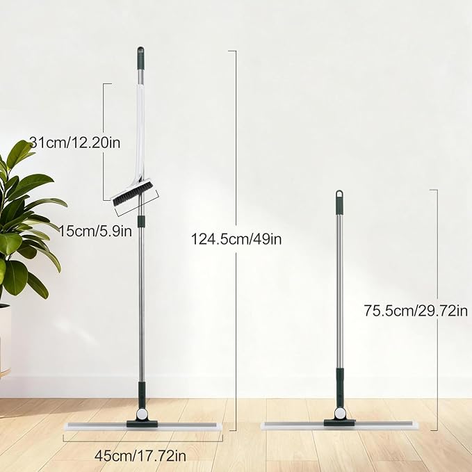 29"-49" Telescopic Pole Floor Squeegee for Concrete Floor | 17.7" Wide floor Squeegee with Detachable Stiff Brush, Large Squeegee Broom for Tile Floor, Garage, Swimming Pool, Bathroom