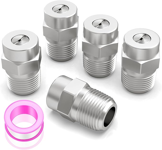 MEANLIN 25 Degree Surface Cleaner Tips, 1/4 Inch NPT Male, 2.5 Orifice, 4000 PSI Threaded Spray Nozzles, Replacement for Water Gun, Water Broom and Surface Cleaner (5-Pack)