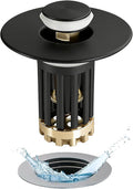 Anlige 3 in 1 Pop Up Bathroom Sink Stopper, Bathroom Sink Drain Strainer, with Removable Basket Hair Catcher, Universal Sink Plug Cover for 1.06 in to 1.6 in Drain, Matte Black