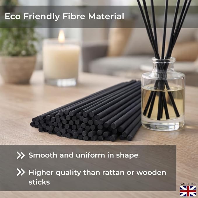 Ziffs Home® 120pcs Black Fibre Reed Diffuser Sticks - 20cm/7.87in x 4mm/0.16in - Thick Reeds Sticks - Fibre Reeds for Diffusers