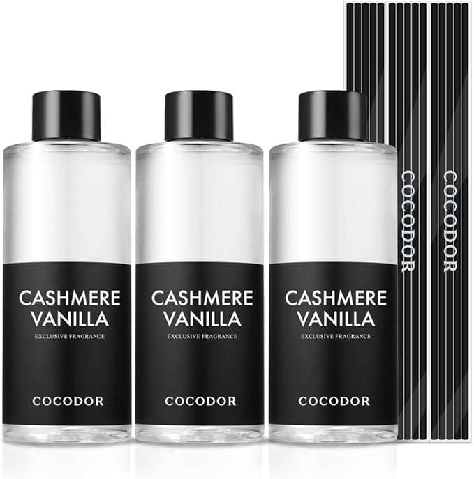 COCODOR Reed Diffuser Oil Refill/Cashmere Vanilla /6.7oz(200ml) / 3 Pack/Aromatherapy, Home Fragrance, Scented Oils, Oils for Reed Diffuser, Bathroom Home Décor