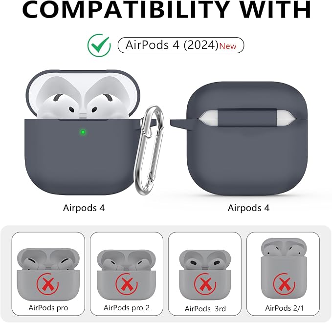 Ljusmicker for AirPods 4 Case 2024 with Cleaner Kit,Soft Silicone Protective Cover for Apple AirPods 4th Generation Cases for Women Men,for AirPod 4 Case Accessories with Keychain-Dark Grey