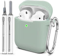 for AirPods Case Cover, Come with Cleaner Kit, Soft Silicone Protective Cover with Buckle, Compatible with Apple AirPods 2nd 1st Generation Charging Case, Front LED Visible, Misty