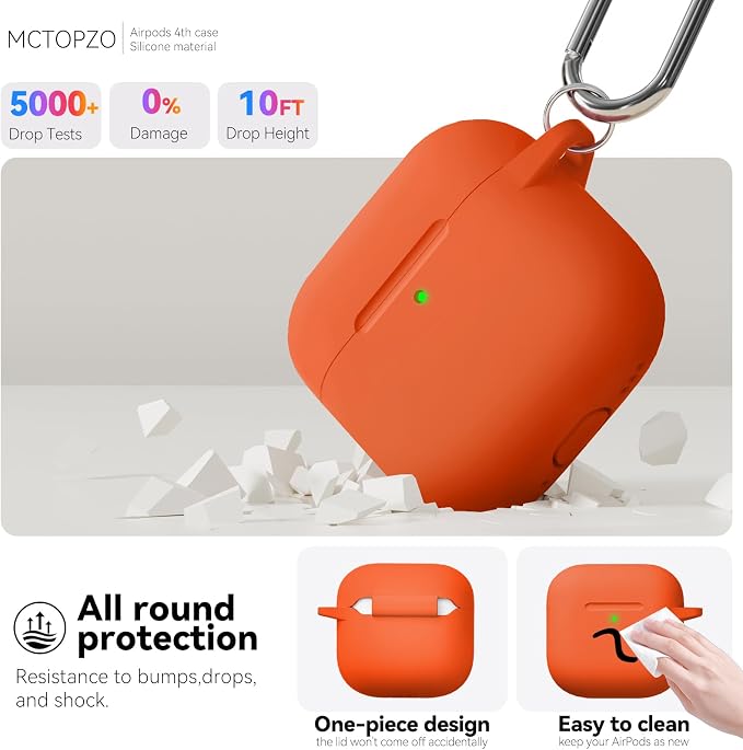 for AirPods 4 Case 2024 with Cleaner Kit & Keychain-Orange | Silicone Protective Cover for Apple AirPods 4th Generation Case,for Women Men,One-Piece Design,Shockproof,Dust Proof