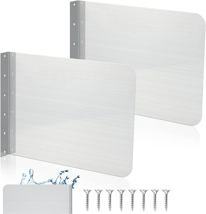 Therwen 2 Pcs Stainless Steel Side Splash Guard for Kitchen Sink 17 x 12 Inch Wall Mount Guard with Screws Commercial Restaurant Bar Hand Wash Sink and Compartment Prep Splash Protector Supply
