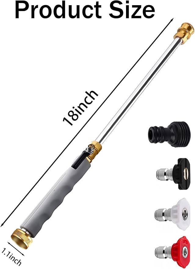 Jet Nozzle High Pressure Hose Nozzle, 18” Hydro Jet Water Hose Nozzle for Garden Hose with 3 Different Nozzles & Hose Quick Connectors, Power Washer Wand for Cleaning Patio, Car, Pet, Window, Grey