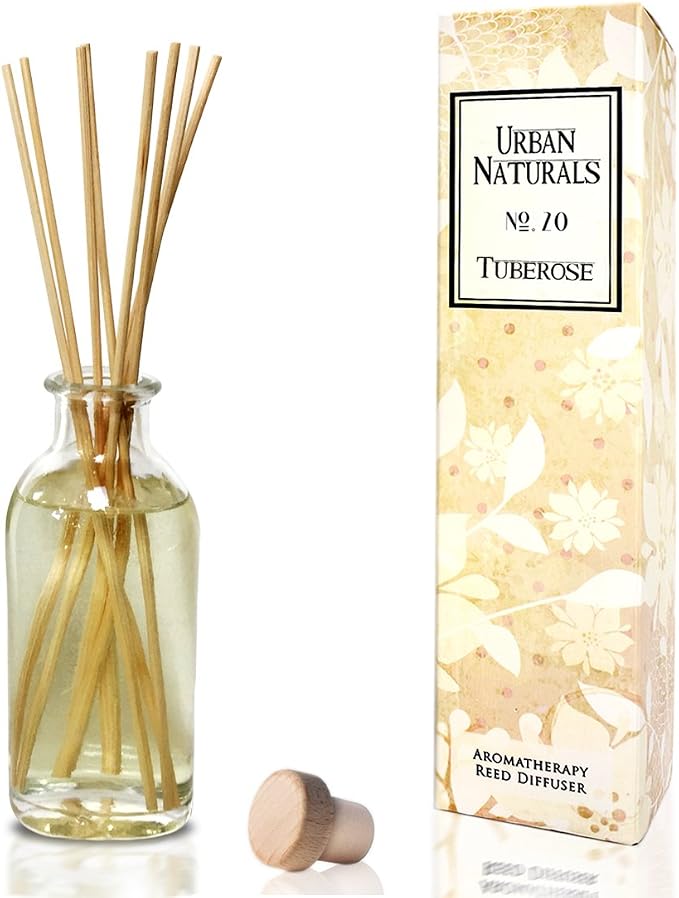 Reed Diffuser Set, Tuberose - Bathroom Shelf Décor | Exotic Tuberose and Fragrant Orange Blossom, Floral Room Freshener with Reeds, Vegan. Made in The USA