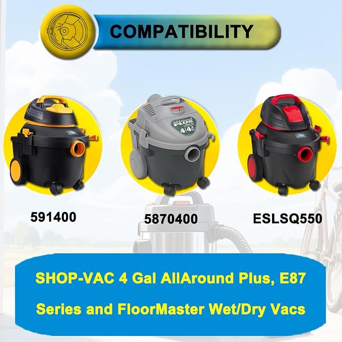 15 Pack 91964 Type D Shop Vac Bags for 4 Gallon Wet/dry Vacuums | Fit 4 Gal All-Around Plus, E87 Series & FloorMaster Vacuum Cleaners, Part# 9196400 9196433, 2-Layer Filtration Material