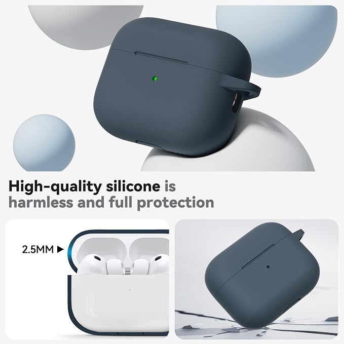 Ljusmicker for AirPods Pro 3 Case 2025 with Cleaner Kit,Dark Grey | Soft Silicone Protective Cover for Apple AirPod Pro 3rd Generation Case with Keychain for Women Men,Shockproof