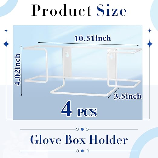 Gerrii 4 Pcs Gloves Box Holder Metal Glove Dispenser Wall Mounted Tissue Box Holder for Lab, Kitchen, Office, Garage, Home,Medical(10.51 x 4.02 x 3.5 Inch,White)