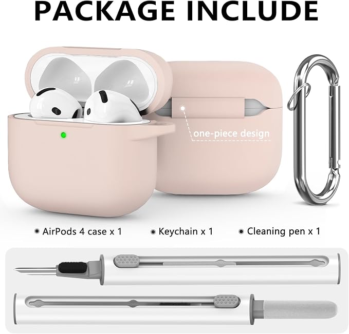 Ljusmicker for AirPods 4 Case 2024 with Cleaner Kit,Soft Silicone Protective Cover for Apple AirPods 4th Generation Cases for Women Men,for AirPod 4 Case Accessories with Keychain-Milk Tea