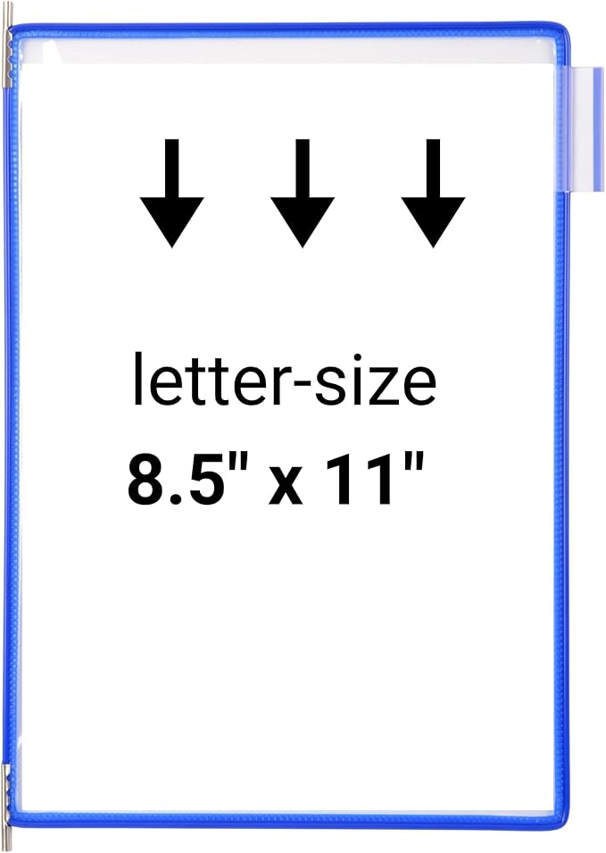 Tarifold Replacement Pivoting Pockets, Letter Size, Blue, 10 Pack | 10 non-glare wire-reinforced PVC pockets hold 20 letter-size sheets, snap-on index tabs included, top-loading