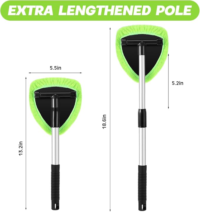 Potchen 8pcs Car Windshield Cleaner Tool with Extendable Handle, Green | with Microfiber Towel Pads, Brush, Empty Spray Bottle, Car Window Cleaner for Auto Glass Wiper Suvs Rvs & Home Windows