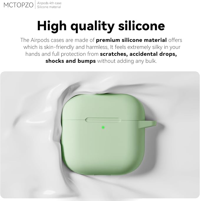 for AirPods 4 Case 2024 with Cleaner Kit & Keychain-Pastel Green | Silicone Protective Cover for Apple AirPods 4th Generation Case,for Women Men,One-Piece Design,Shockproof,Dust Proof