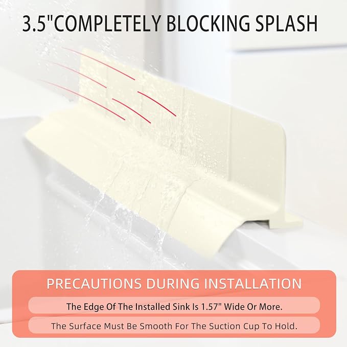18" Upgraded Silicone Sink Splash Guard Released in 2026,Self-Draining Water Splash Guard for Kitchen Sink,Bathroom and Kitchen Island,with 3.5" High Splash Guard & 6 Strong Suction Cup (Beige)
