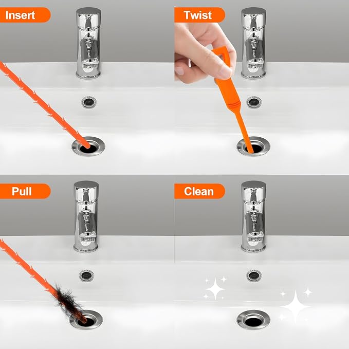Forlivese 25 Inch Drain Snake, 6 Pack Drain Clog Remover,Sink Snake for Sewer Kitchen Sink Bathroom Tub Toilet Clogged Drains Relief Cleaning Tool