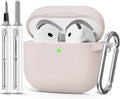 for AirPods 4 Case 2024 with Cleaner Kit & Keychain-Milk Tea | Silicone Protective Cover for Apple AirPods 4th Generation Case,for Women Men,One-Piece Design,Shockproof,Dust Proof