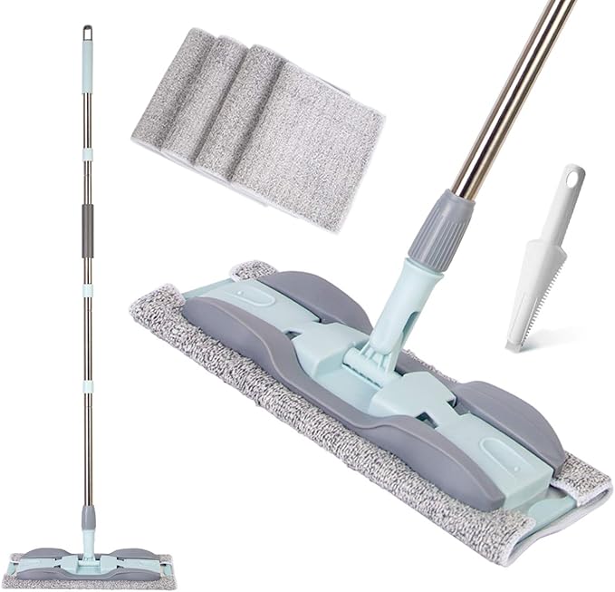 15-Inch Microfiber Mop with 4 Washable Pads for Floor Cleaning | 2-in-1 Microfiber Mop for Wet & Dry Use Adjustable Handle for Effortless Deep Cleaning and Floor Protection