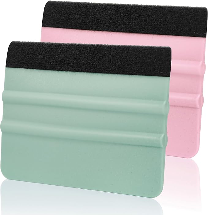 2 Pcs Felt Edge Squeegee 4 Inch Teal and Pink | Extra 2 Felt Replacements, Non Slip Plastic 4 Inch Squeegee, Scratch Free Bubble Elimination, for Car Wrap Window