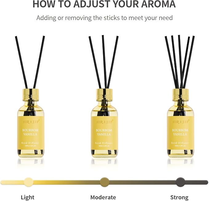 Reed Diffuser Set, 3.38 fl oz (100 ml) - Bourbom Vanilla Oil Diffusers with 8 Reed Sticks, Home Fragrance Reed Diffuser for Bathroom Shelf Decor