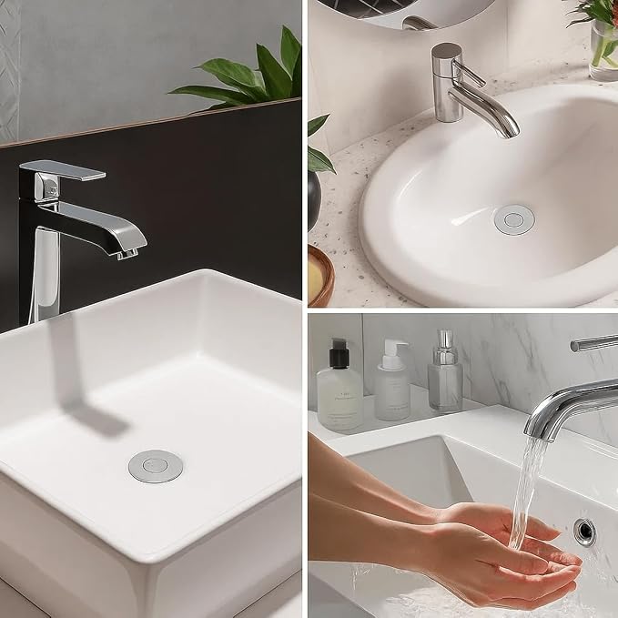 (All Metal) Bathroom Sink Stopper, Pop Up Drain Strainer for Bathroom Sink, Sink Plug Hair Catcher, Silent Popper Core w/Removable Filter Basket,Fit 1.05~2.0''Basin (Brushed Nickel, 1 Pack)