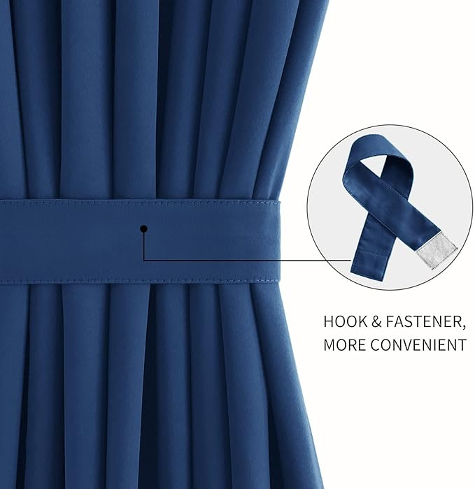 DWCN French Door Curtains – Rod Pocket Thermal Blackout Curtain for Doors with Glass Window, Kitchen and Patio Doors for Privacy, 54 X 40 Inches Long, 1 Curtain Panel with Tieback,Classic Blue