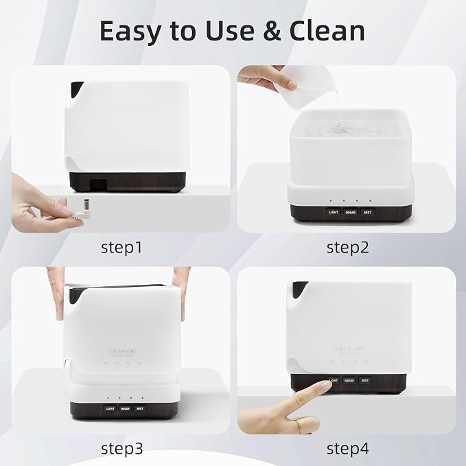 ASAKUKI Essential Oil Diffuser for Home Large 700 ml Humidifier | Automatic Shut-Off, Quiet Aromatherapy Diffuser with 7 LED Lights for Living Room, Kitchen, Bedroom, Hotel - Black