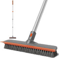 Eazer 2-in-1 Floor Scrub Brush with Long Handle, Soft/Hard Bristle Concrete Deck Brush with Squeegee, Garage Floor Cleaner for Tile/Concrete, Indoor/Outdoor Kitchen Bathroom Pool Deck -12" W/60 H