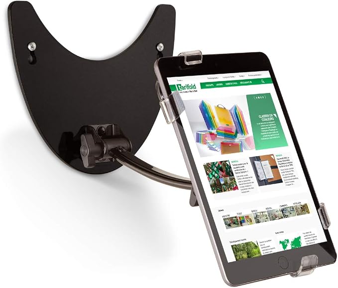 Tarifold X-tend Desktop Tablet Holder, Fits 7-10 Inch Tablets, Black | Fits 7-10 inch tablets, 360-degree rotating holder, locking cap screws, secure transparent corners, durable metal base