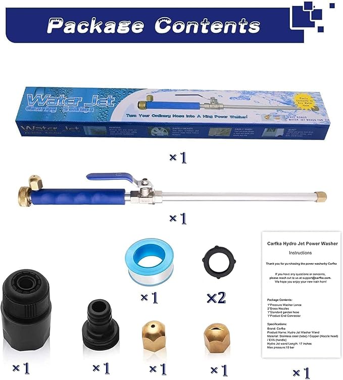 Jet Nozzle High Pressure Hose Nozzle for Garden, 2-in-1 High Pressure Hose Nozzle, Upgraded High Pressure Washer Tools Attachment with 2 Different Nozzles and Hose Quick Connectors (Blue)