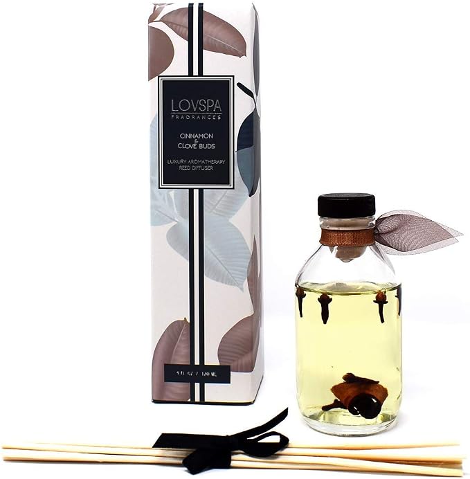 Reed Diffuser Set - Cinnamon & Clove Buds Scented Diffuser with Sticks | Autumn Fall Home Fragrance Reed Diffuser for Bedroom, Bathroom Shelf Décor, Real Spices in the Bottle - Made in the USA