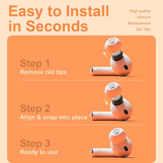 Replacement Ear Tips Compatible with AirPods Pro 3rd Generation – Silicone Earbud Tips with Cleaning Pen, Secure Fit, Noise Isolation, Soft Comfort Ear Tips Kit (4 Pairs, XXS/XS/S/L)